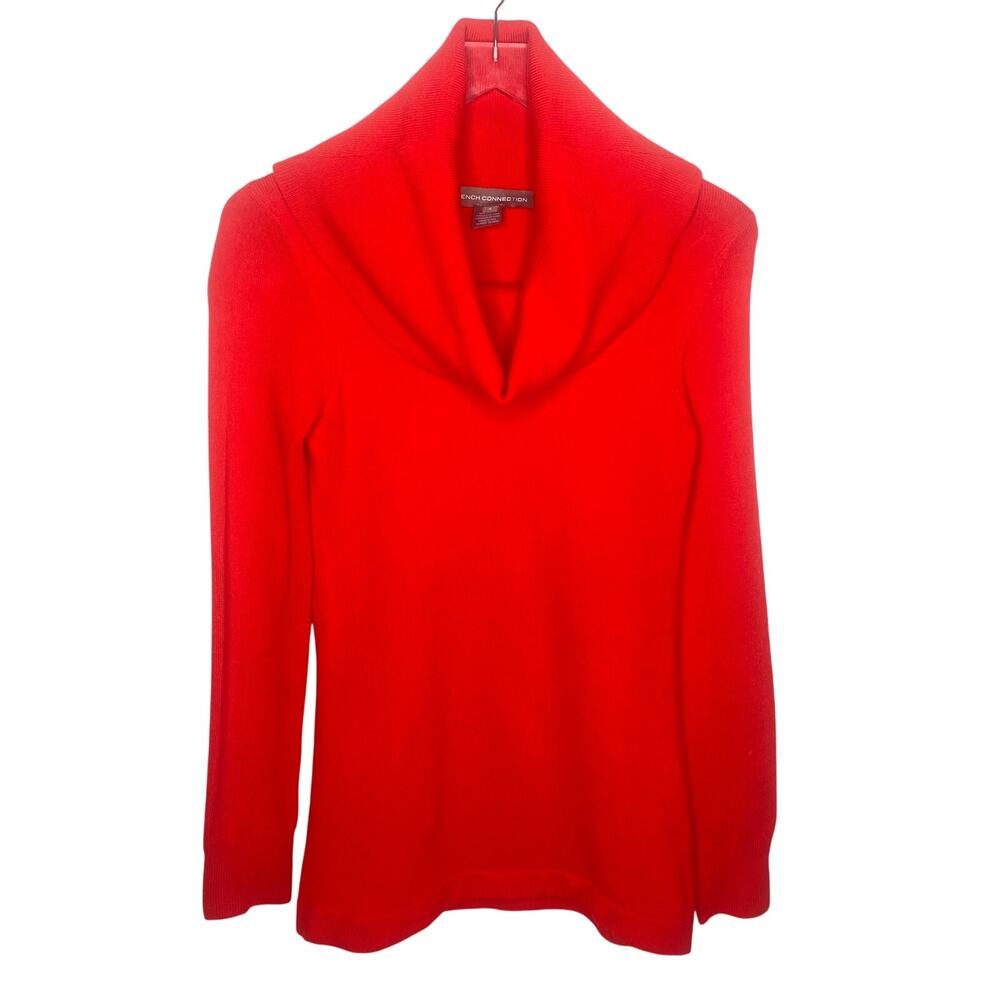 French Connection Womens Mars Red Fitted Cowl Turtleneck Sweater Size Small